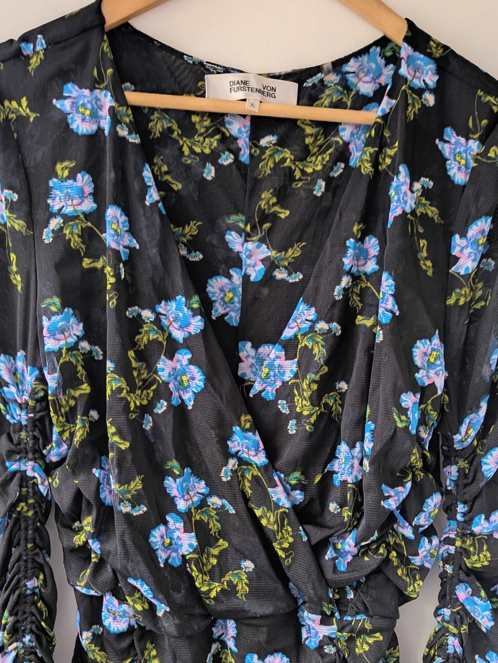 Diane Von Furstenberg Floral Ruched Mesh Midi Dress - Picture 5 of 16